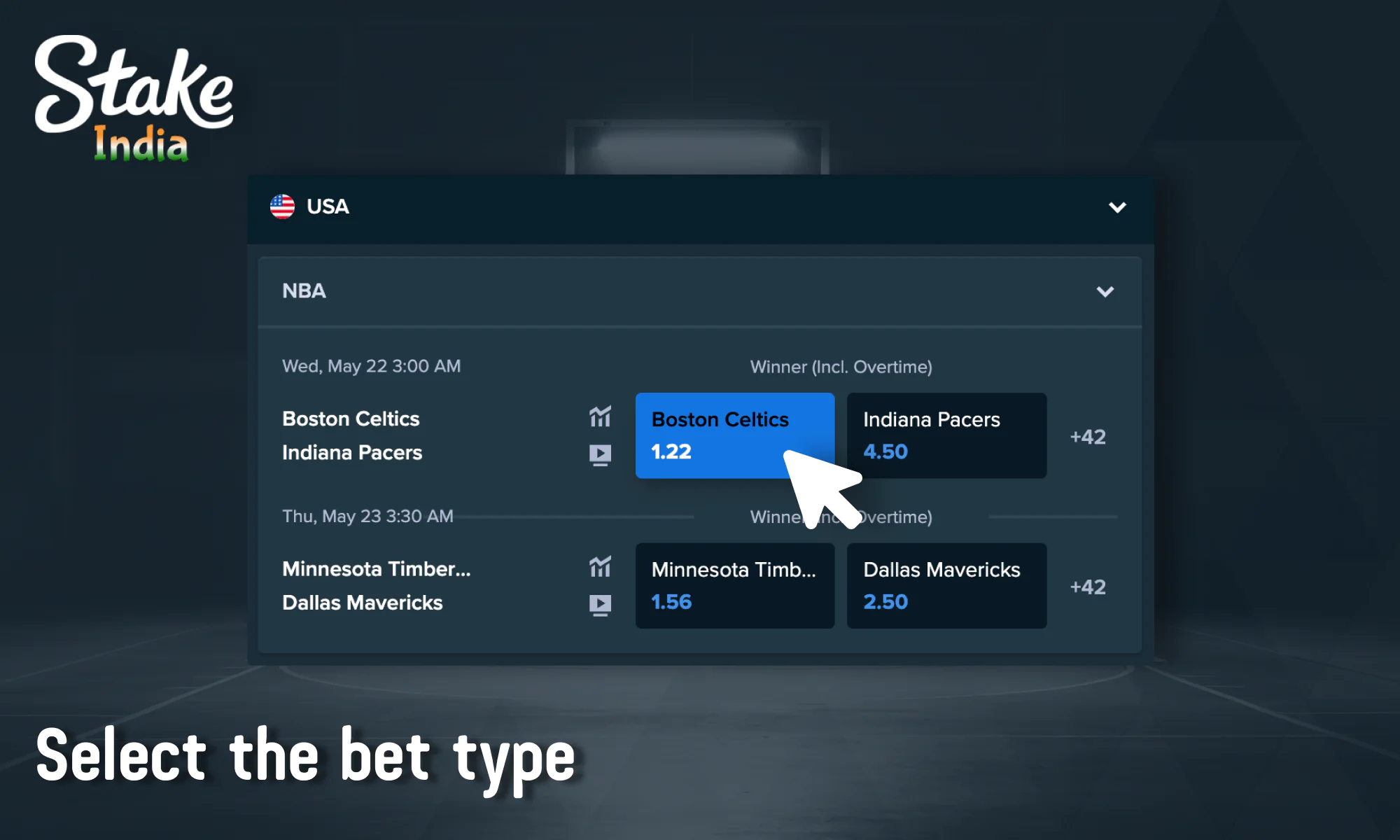 Select the bet type to bet - Stake India